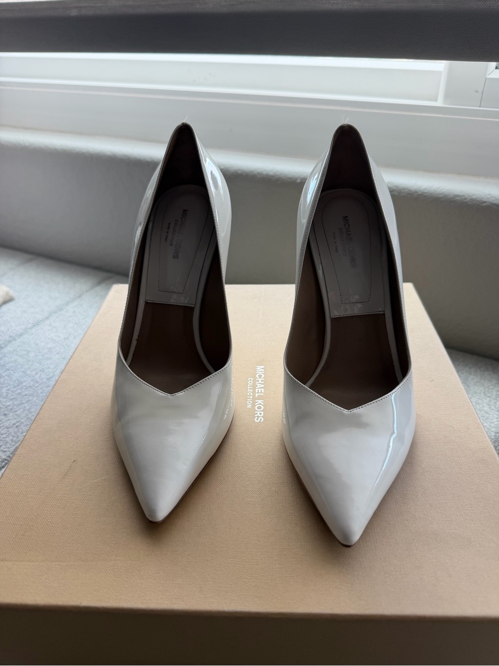 Michael Kors Collection Optic White Patent Pointed Toe Pumps